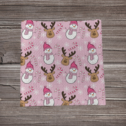 Pink Snowman & Reindeer | Fabric Strip- Bow Making- Headwraps- Scrunchies