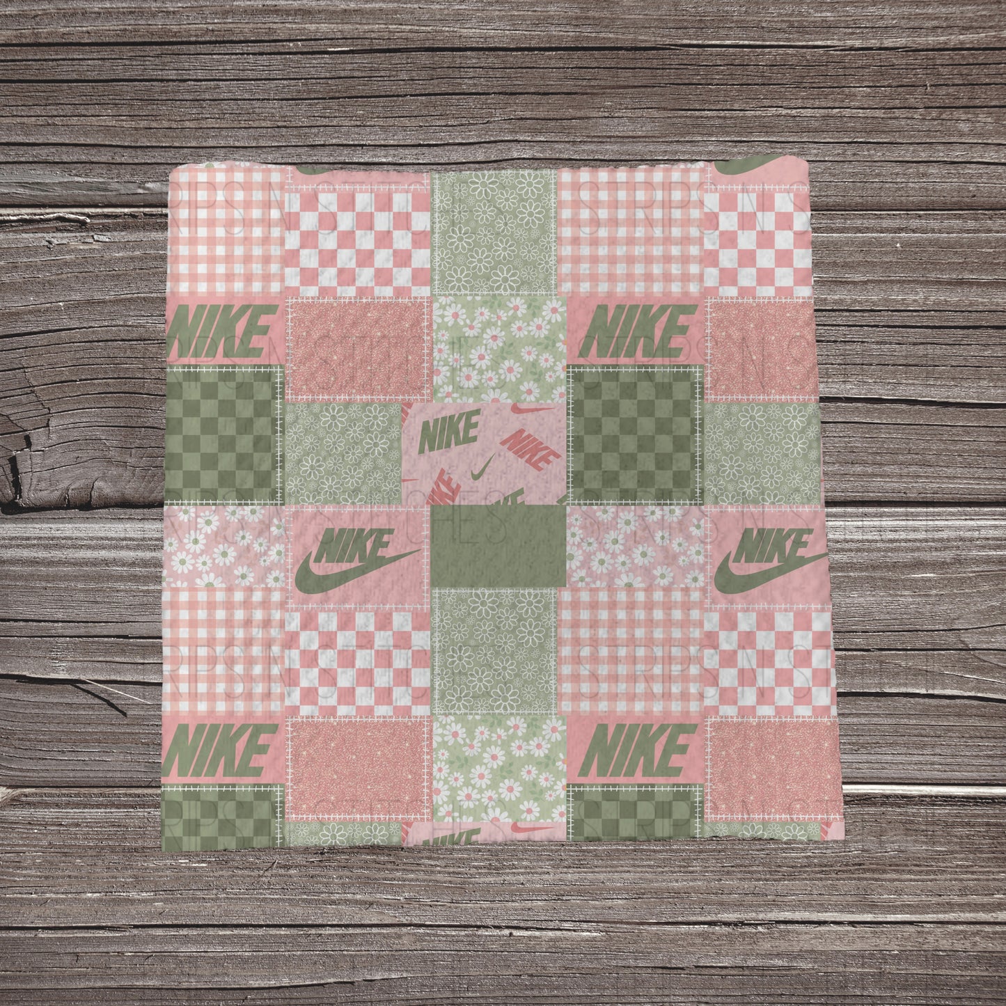 Pink & Green Curved Check Patchwork | Bullet Fabric Strip | Bow Making | Scrunchie
