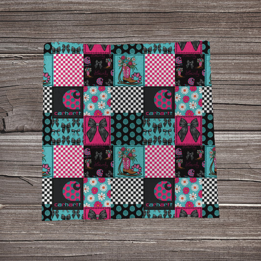 Pink & Teal Carhartt Patchwork | Fabric Strip | Bow Making | Headwrap | Scrunchies