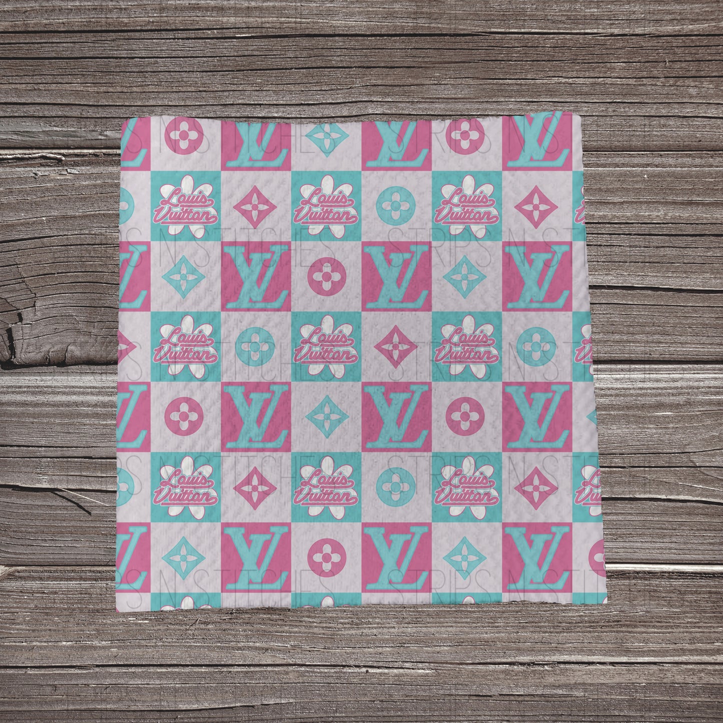 Pink & Teal Checkered LV | Bullet Fabric Strip | Bow Making | Scrunchie | Headwraps