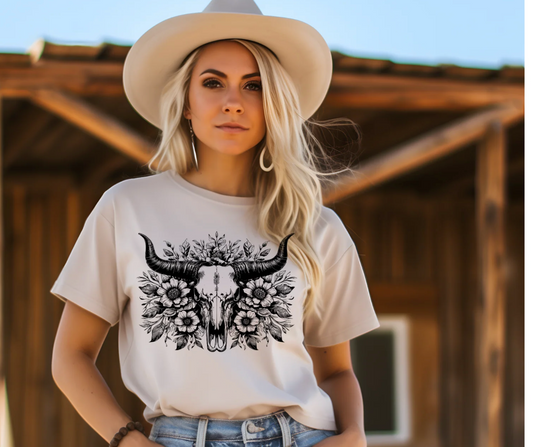 Floral Skull | Screen Print Transfer | Adult Size | Create Your Own Shirt