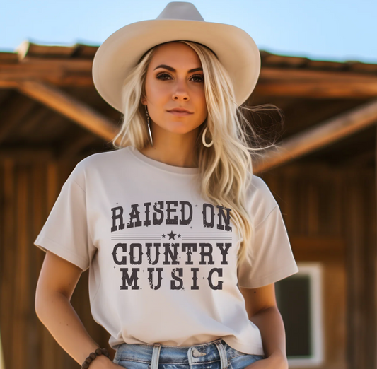 Raised on Country Music | Screen Print Transfer | Adult Size | Create Your Own Shirt