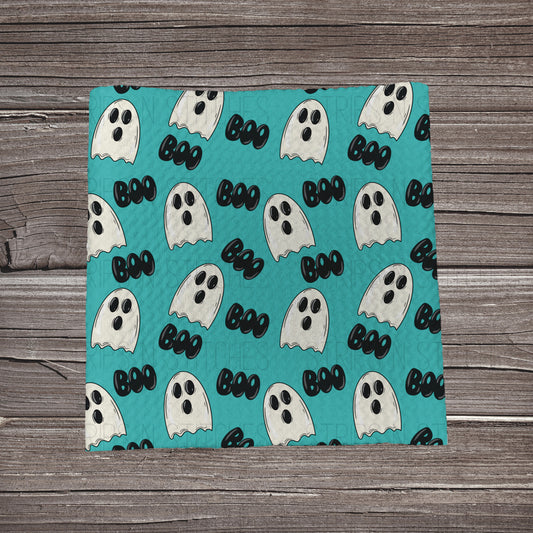 Teal Boo Ghosts Scattered  | Fabric Strip | Bow Making | Headwrap | Scrunchies