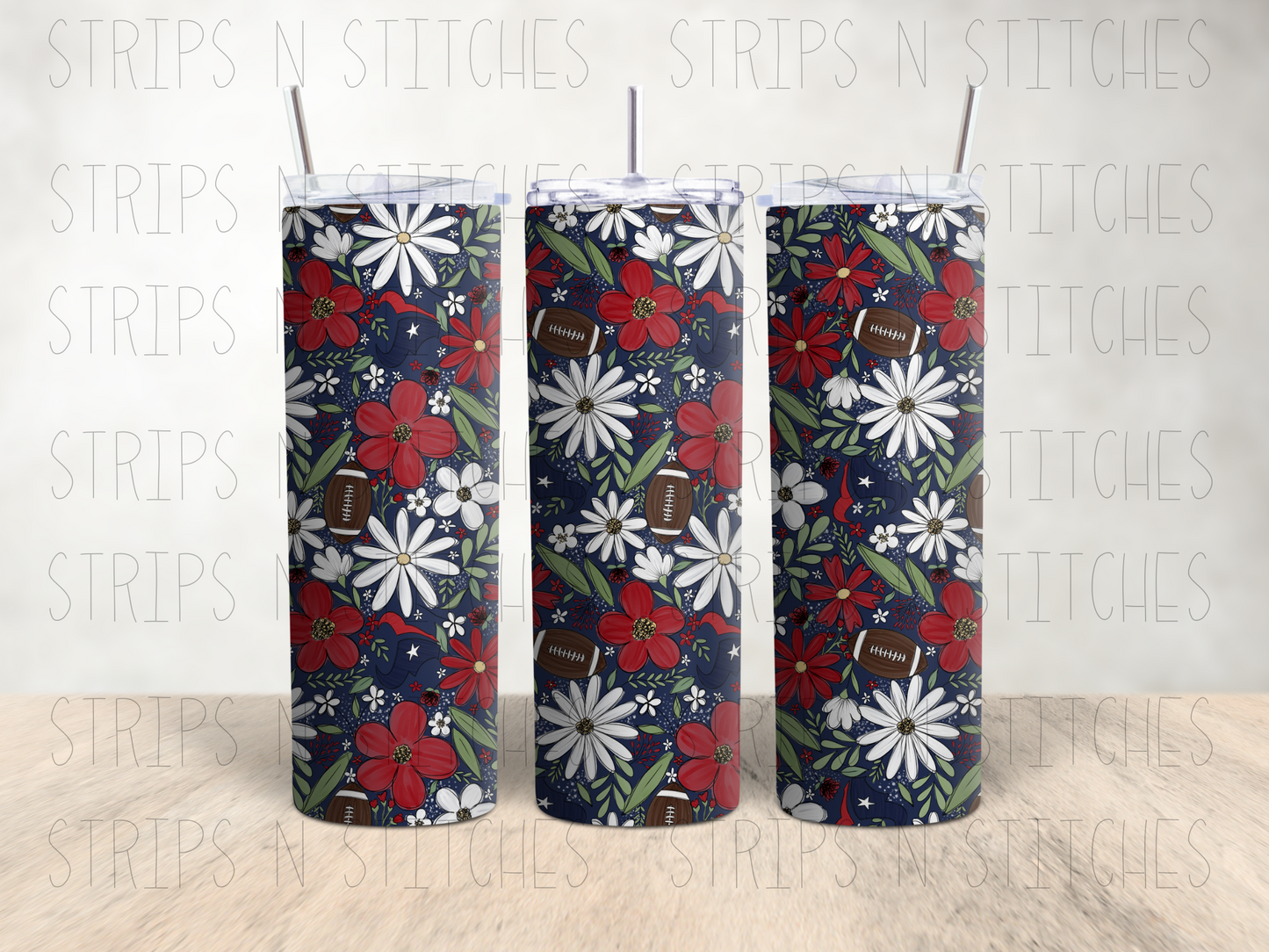 2023 NFL Floral- ALL TEAMS AVAILABLE -20 Oz Stainless Steel Tumbler with Lid & Straw