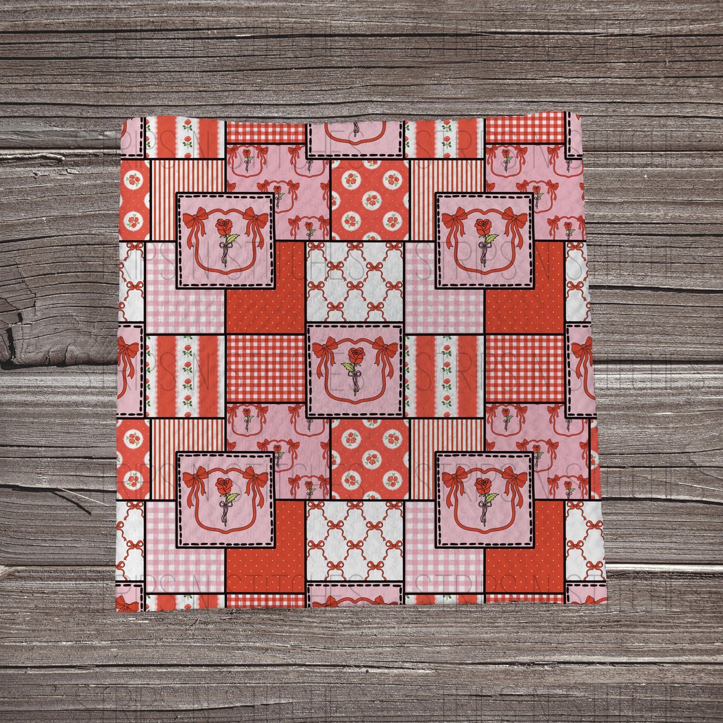 Valentine Rose Patchwork | Fabric Strip- Bow Making- Headwraps- Scrunchies
