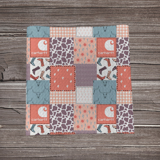 Western Muted Pink Carhartt Patchwork| Bullet Fabric Strip | Bow Making | Scrunchie