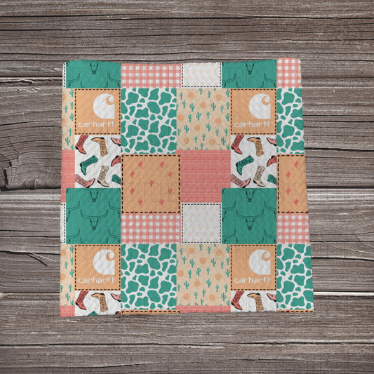 Western Peach & Turquoise Carhartt Patchwork | Bullet Fabric Strip | Bow Making | Scrunchie