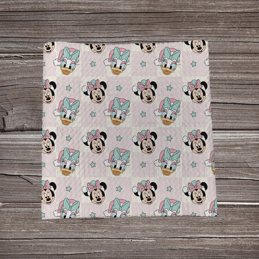 Pink Checkered Christmas Girl MM & Duck | Bullet Fabric Strip | Bow Making | Scrunchie |