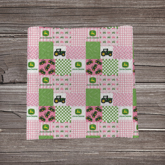 Pink Green & Yellow Tractor Patchwork | Fabric Strip- Bow Making- Headwrap- Scrunchies