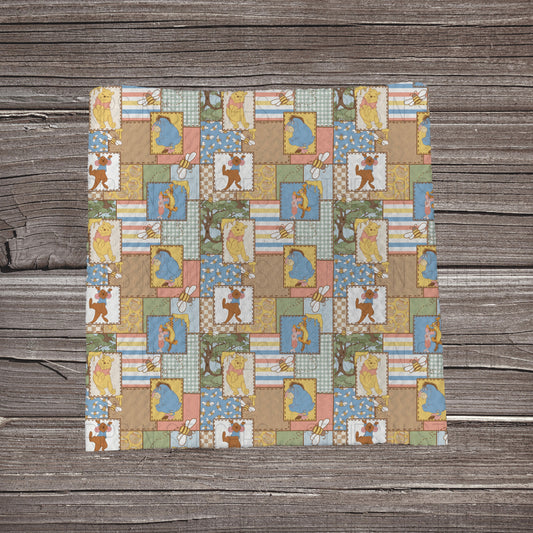 Muted Sweet Bear Patchwork | Fabric Strip- Bow Making- Headwrap- Scrunchies