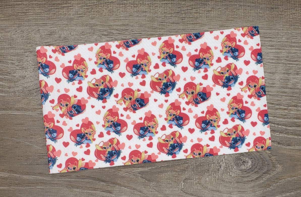 Blue & Pink Alien with Heart Fabric Strip- Bow Making- Headwrap- Scrunchies