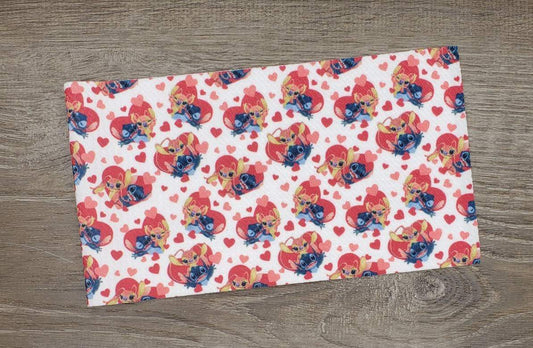 Blue & Pink Alien with Heart Fabric Strip- Bow Making- Headwrap- Scrunchies