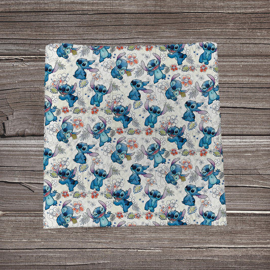 Floral Blue Alien | Bullet Fabric Strip | Bow Making | Scrunchie |