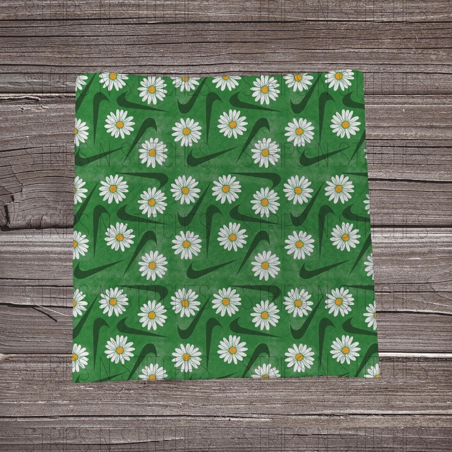 Curved Check Daisies-  Green | Bow Making | Headwrap | Scrunchies