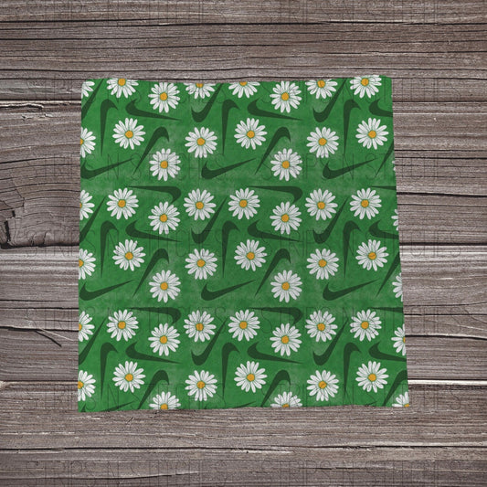 Curved Check Daisies-  Green | Bow Making | Headwrap | Scrunchies