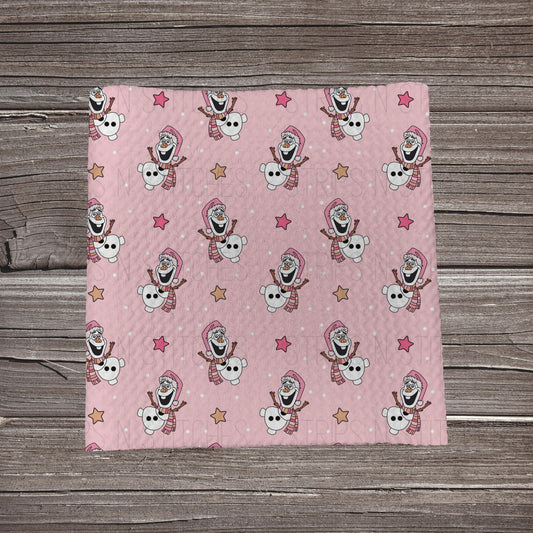 Pink Scattered Ice Snowman Fabric Strip | Bow Making | Scrunchie | Headwraps