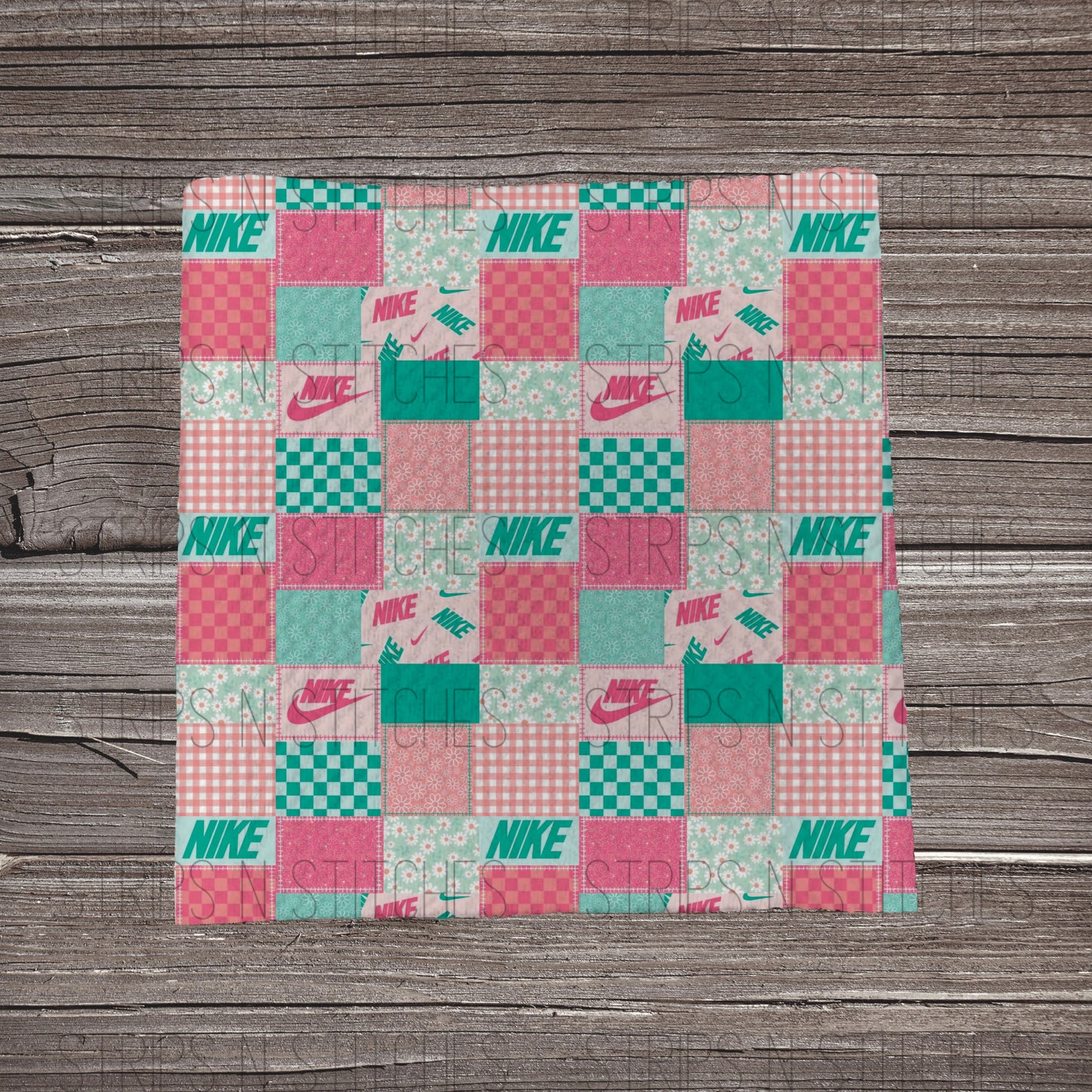 Turquoise & Pink Curved Check Scatter Patchwork | Bullet Fabric Strip | Bow Making | Scrunchie |