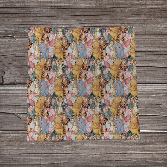 Muted Scattered Sweet Bear and Friends | Fabric Strip- Bow Making- Headwrap- Scrunchies