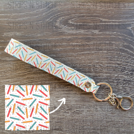 Pencils & Dots Faux Leather Wristband Keychain