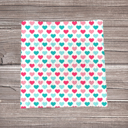 Teal, Mint & Pink Hearts | Fabric Strip- Bow Making- Headwrap- Scrunchies