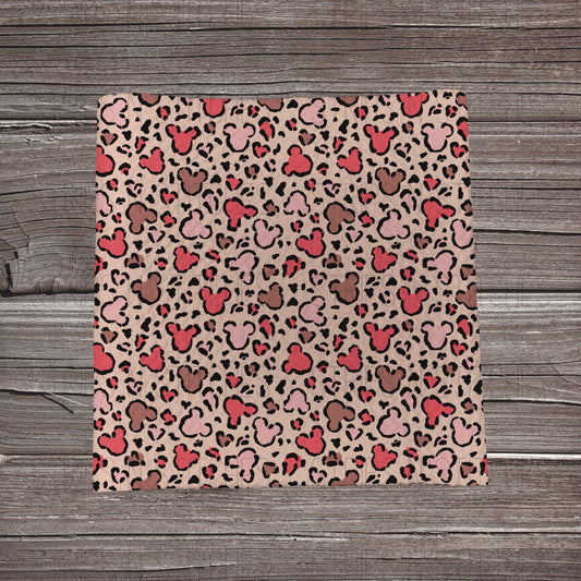 Pink & Brown Cheetah Mouse | Fabric Strip- Bow Making- Headwrap- Scrunchies