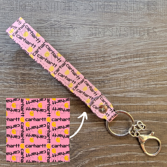 Pink Carhartt Faux Leather Wristband Keychain