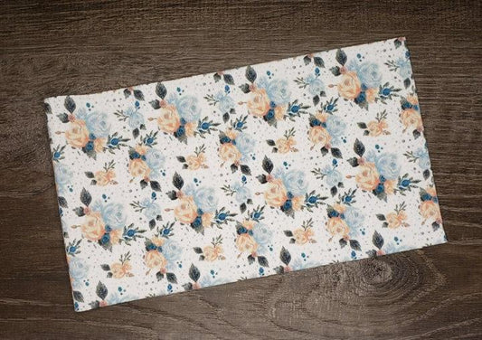 Peach & Blue Floral Fabric Strip- Bow Making- Headwrap- Scrunchies