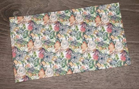 Doodle Flowers Fabric Strip- Bow Making- Headwrap- Scrunchies