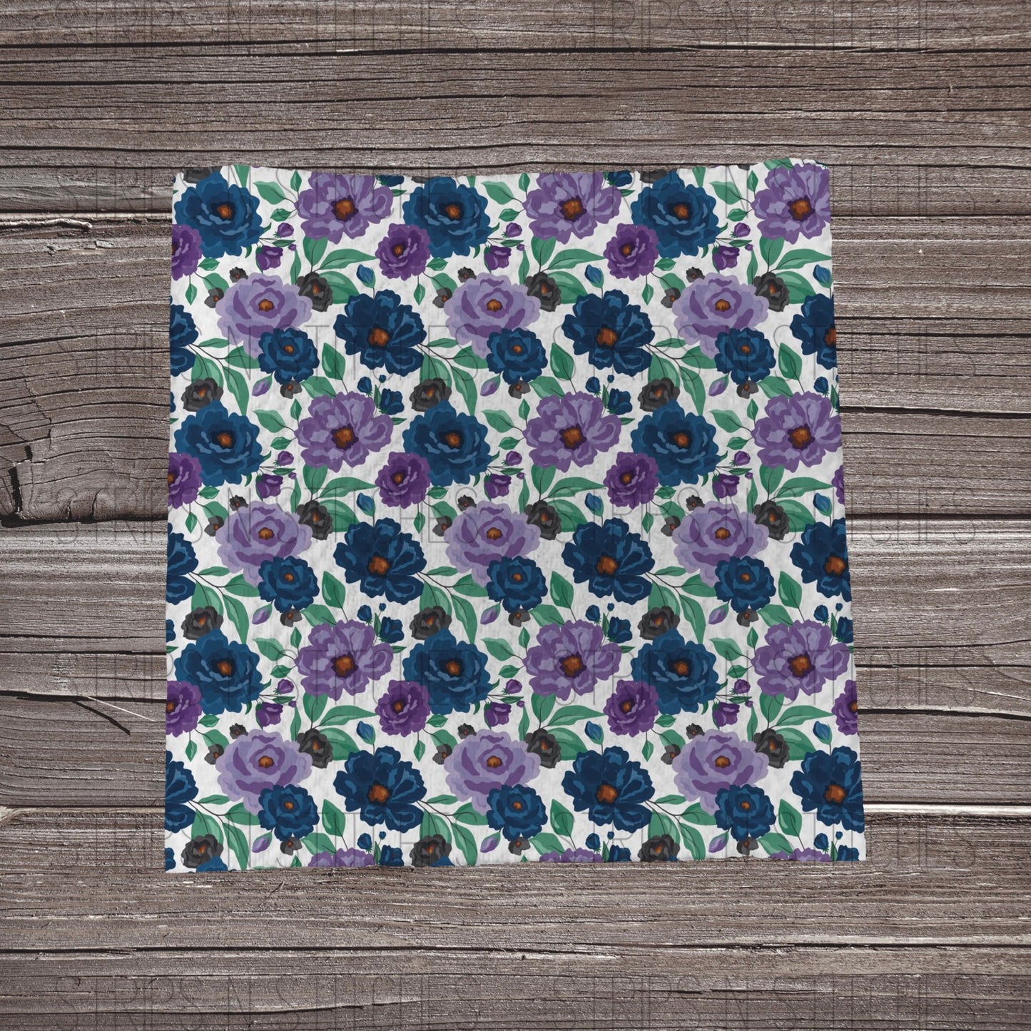 Dark Purple & Blue Hand drawn Flowers - Fabric Strip- Bow Making- Headwrap- Scru