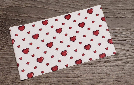 Red Hearts Fabric Strip- Bow Making- Headwrap- Scrunchies