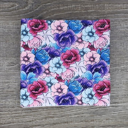 Purple, Blue & Pink Flowers | Bullet Fabric Strip | Bow Making | Scrunchie |