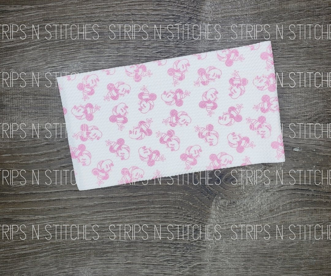 Pink Sketch Mouse Fabric Strip- Bow Making- Headwrap- Scrunchies