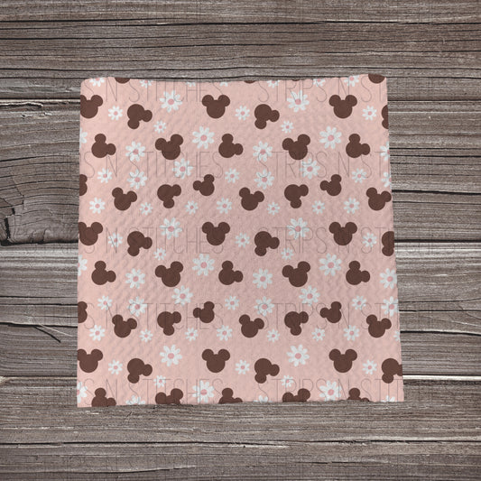 Pink with Brown Mouse Heads | Fabric Strip- Bow Making- Headwra