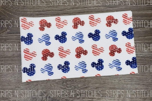 4th of July Mouse Heads Fabric Strip- Bow Making- Headwrap- Scrunchies