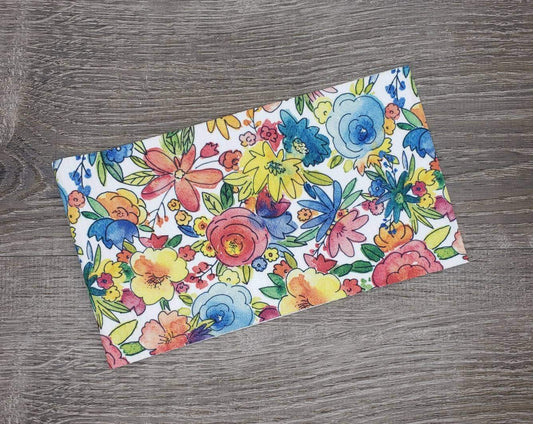 Hand Drawn Watercolor Flowers Fabric Strip- Bow Making- Headwrap- Scrunchies
