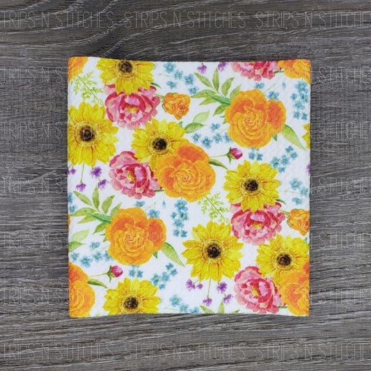 Orange, Yellow & Pink Flowers | Bullet Fabric Strip | Bow Making | Scrunchie |