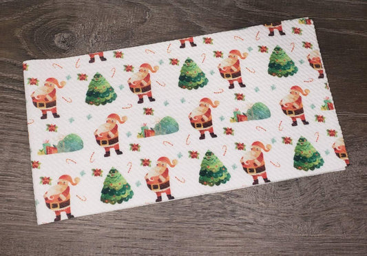 Watercolor Santa and Trees Fabric Strip- Bow Making- Headwrap- Scrunchies