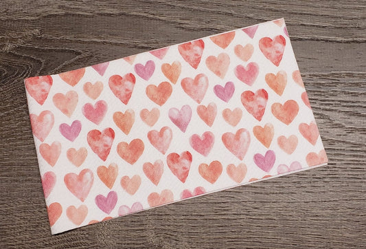 Pink Watercolor Hearts Fabric Strip- Bow Making- Headwrap- Scrunchies