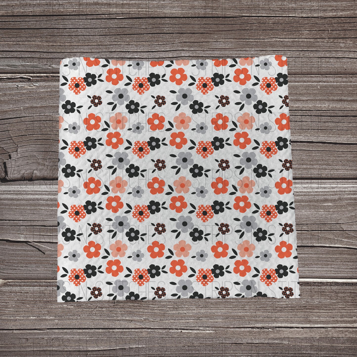 Simple Orange, Navy & Grey Flowers | Fabric Strip- Bow Making-