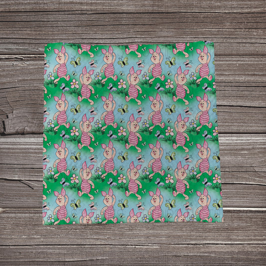 Piglet Scatter Green | Fabric Strip- Bow Making | Headwrap | Scrunchies