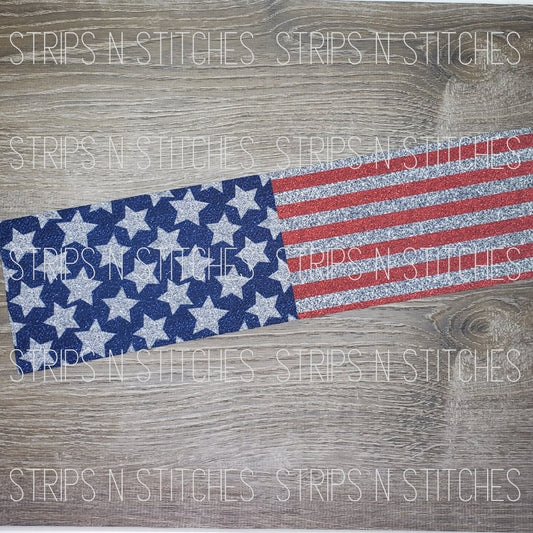 Faux Glitter Stars & Stripes Half/Half Fabric Strip- Bow Making- Headwrap- Scrun