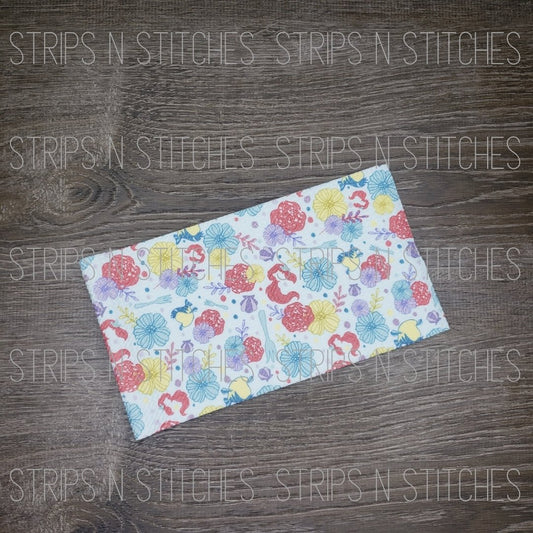 Floral Little Mermaid Fabric Strip- Bow Making- Headwrap- Scrunchies