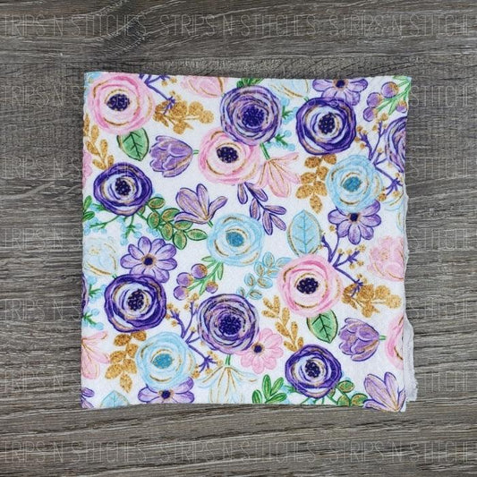 Light Pink, Purple & Blue Flowers | Bullet Fabric Strip | Bow Making | Scrunchie