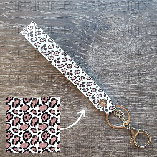 Rose Gold Cheetah Faux Leather Wristband Keychain