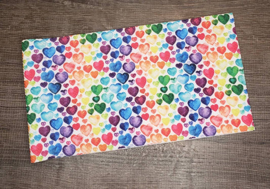 Rainbow Hearts Fabric Strip- Bow Making- Headwrap- Scrunchies