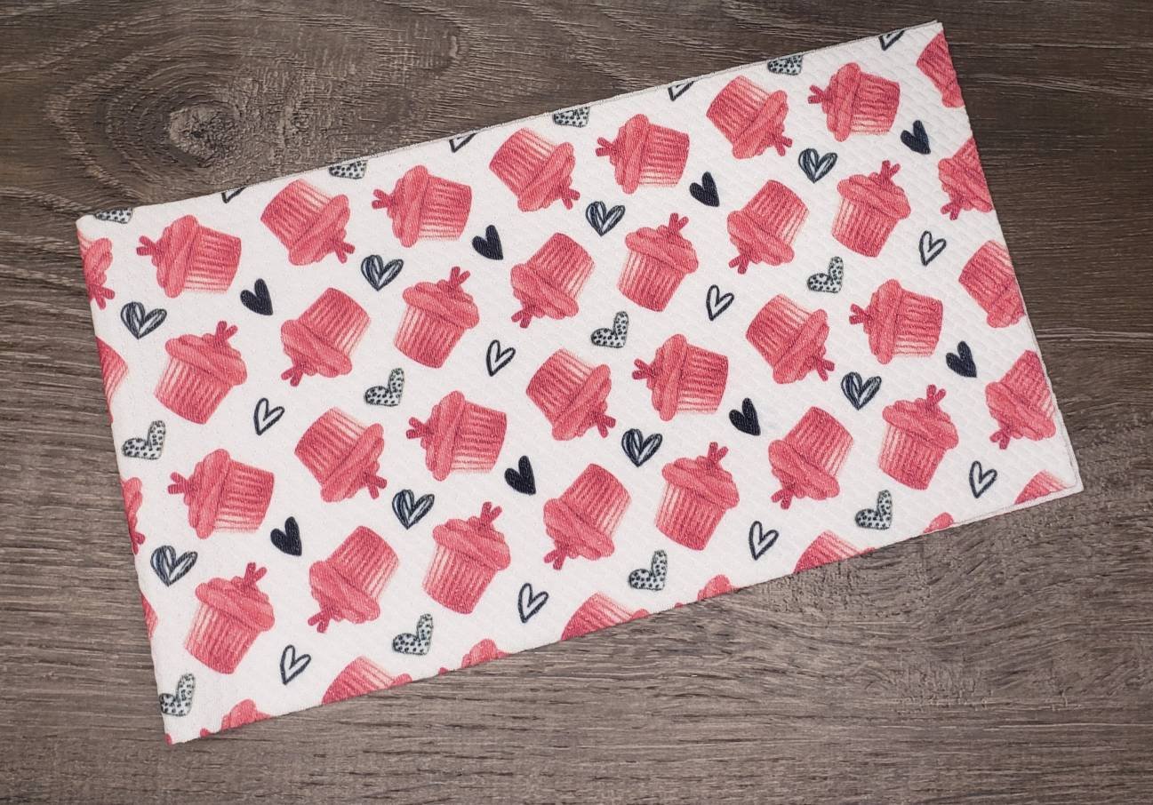 Cupcakes and Hearts Fabric Strip- Bow Making- Headwrap- Scrunchies