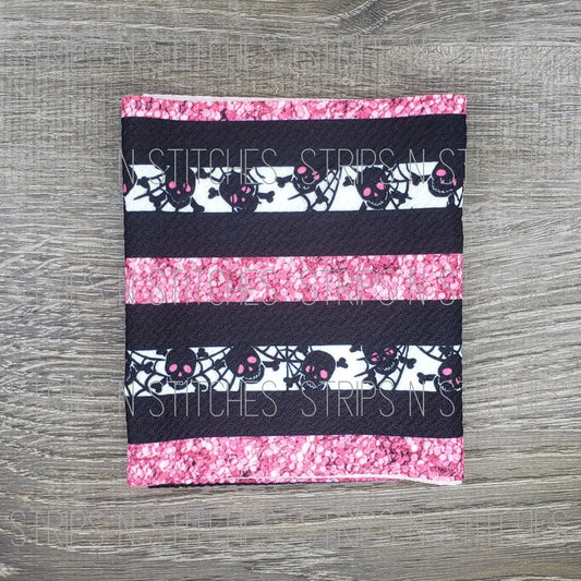 Pink Striped Skulls | Fabric Strip | Bow Making | Scrunchie |