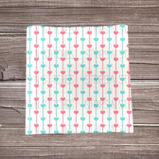 Teal & Pink Hearts | Fabric Strip- Bow Making- Headwrap- Scrunchies