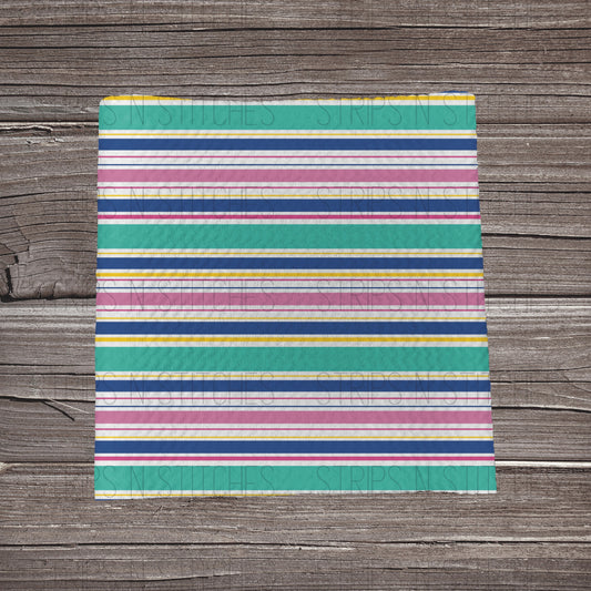 Turquoise, Blue & Pink Stripes | Fabric Strip- Bow Making- Headwrap- Scrunchie