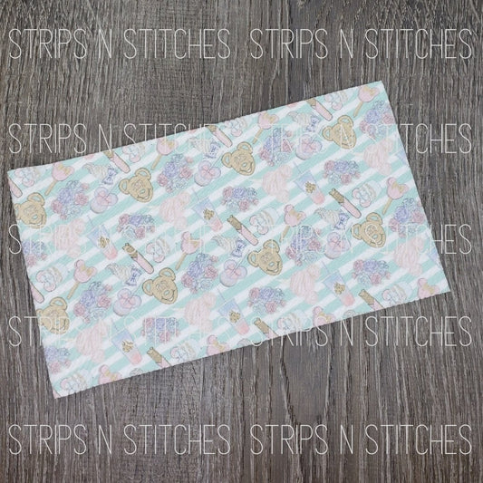 Pastel/Striped Mouse Snacks Fabric Strip- Bow Making- Headwrap- Scrunchies